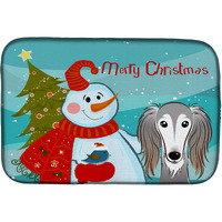 "Caroline's Treasures Snowman With Saluki Dish Drying Mat, 14"" x 21"""