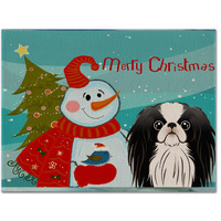 "Caroline's Treasures BB1850PLMT Snowman With Japanese Chin Fabric Placemat, Multicolor"