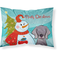 "Caroline's Treasures BB1851PILLOWCASE Snowman with Weimaraner Fabric Standard Pillowcase, Large, Multicolor"