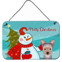 "Caroline's Treasures Snowman with Yorkie Puppy Wall or Door Hanging Prints BB1852DS812, 8HX12W"
