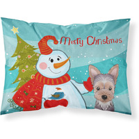 "Caroline's Treasures BB1852PILLOWCASE Snowman with Yorkie Puppy Fabric Standard Pillowcase, Large, Multicolor"