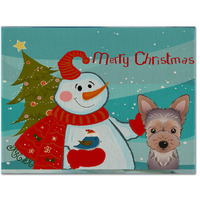 "Caroline's Treasures BB1852PLMT Snowman With Yorkie Puppy Fabric Placemat, Multicolor"