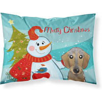 "Caroline's Treasures BB1853PILLOWCASE Snowman with Wirehaired Dachshund Fabric Standard Pillowcase, Large, Multicolor"