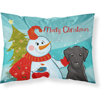 "Caroline's Treasures BB1855PILLOWCASE Snowman with Black Labrador Fabric Standard Pillowcase, Large, Multicolor"