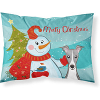 "Caroline's Treasures BB1856PILLOWCASE Snowman with Italian Greyhound Fabric Standard Pillowcase, Large, Multicolor"