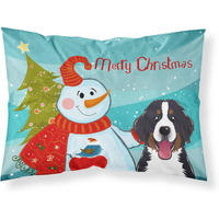 "Caroline's Treasures BB1857PILLOWCASE Snowman with Bernese Mountain Dog Fabric Standard Pillowcase, Large, Multicolor"