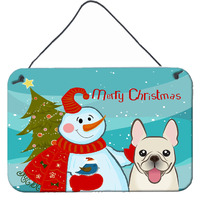 "Caroline's Treasures Snowman with French Bulldog Wall or Door Hanging Prints BB1858DS812, 8HX12W"