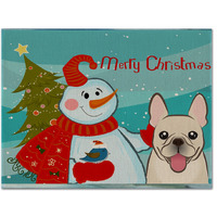 "Caroline's Treasures BB1858PLMT Snowman With French Bulldog Fabric Placemat, Multicolor"