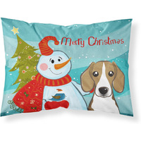 "Caroline's Treasures BB1859PILLOWCASE Snowman with Beagle Fabric Standard Pillowcase, Large, Multicolor"