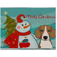 "Caroline's Treasures BB1859PLMT Snowman With Beagle Fabric Placemat, Multicolor"
