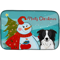 "Caroline's Treasures Snowman With Border Collie Dish Drying Mat, 14"" x 21"""