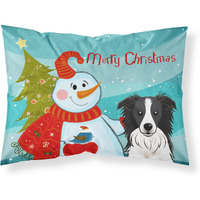 "Caroline's Treasures BB1861PILLOWCASE Snowman with Border Collie Fabric Standard Pillowcase, Large, Multicolor"