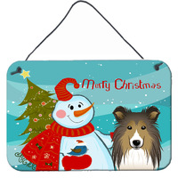 "Caroline's Treasures Snowman with Sheltie Wall or Door Hanging Prints BB1862DS812, 8HX12W"
