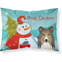 "Caroline's Treasures BB1862PILLOWCASE Snowman with Sheltie Fabric Standard Pillowcase, Large, Multicolor"
