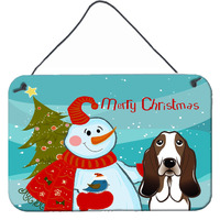 "Caroline's Treasures Snowman with Basset Hound Wall or Door Hanging Prints BB1863DS812, 8HX12W"