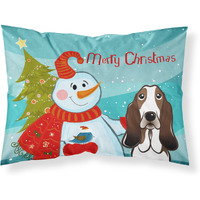 "Caroline's Treasures BB1863PILLOWCASE Snowman with Basset Hound Fabric Standard Pillowcase, Large, Multicolor"