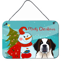 "Caroline's Treasures Snowman with Saint Bernard Wall or Door Hanging Prints BB1866DS812, 8HX12W, Multicolor"