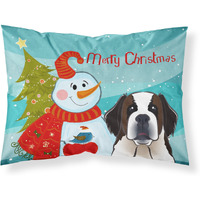 "Caroline's Treasures BB1866PILLOWCASE Snowman with Saint Bernard Fabric Standard Pillowcase, Large, Multicolor"