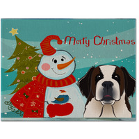 "Caroline's Treasures BB1866PLMT Snowman With Saint Bernard Fabric Placemat, Multicolor"