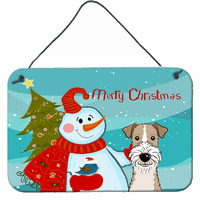 "Caroline's Treasures Snowman with Wire Haired Fox Terrier Wall or Door Hanging Prints BB1867DS812, 8HX12W"