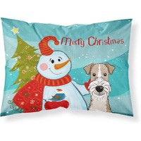 "Caroline's Treasures BB1867PILLOWCASE Snowman with Wire Haired Fox Terrier Fabric Standard Pillowcase, Large, Multicolor"
