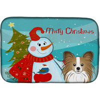 "Caroline's Treasures Snowman With Papillion Dish Drying Mat, 14"" x 21"""