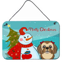 "Caroline's Treasures Snowman with Chocolate Brown Shih Tzu Wall or Door Hanging Prints BB1869DS812, 8HX12W, Multicolor"