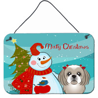 "Caroline's Treasures Snowman with Gray Silver Shih Tzu Wall or Door Hanging Prints BB1870DS812, 8HX12W"