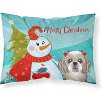 "Caroline's Treasures BB1870PILLOWCASE Snowman with Gray Silver Shih Tzu Fabric Standard Pillowcase, Large, Multicolor"