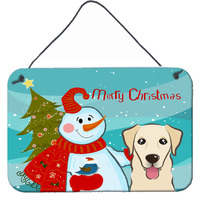 "Caroline's Treasures Snowman with Golden Retriever Wall or Door Hanging Prints BB1872DS812, 8HX12W"
