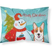 "Caroline's Treasures BB1874PILLOWCASE Snowman with Red Corgi Fabric Standard Pillowcase, Large, Multicolor"
