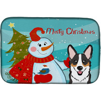 "Caroline's Treasures Snowman With Tricolor Corgi Dish Drying Mat, 14"" x 21"""