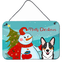 "Caroline's Treasures Snowman with Tricolor Corgi Wall or Door Hanging Prints BB1875DS812, 8HX12W"