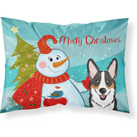 "Caroline's Treasures BB1875PILLOWCASE Snowman with Tricolor Corgi Fabric Standard Pillowcase, Large, Multicolor"