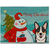 "Caroline's Treasures BB1875PLMT Snowman With Tricolor Corgi Fabric Placemat, Multicolor"