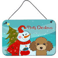 "Caroline's Treasures Snowman with Chocolate Brown Poodle Wall or Door Hanging Prints BB1876DS812, 8HX12W"