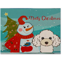 "Caroline's Treasures BB1877PLMT Snowman With White Poodle Fabric Placemat, Multicolor"