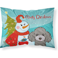 "Caroline's Treasures BB1879PILLOWCASE Snowman with Silver Gray Poodle Fabric Standard Pillowcase, Large, Multicolor"
