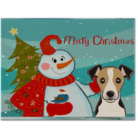 "Caroline's Treasures BB1881PLMT Snowman With Jack Russell Terrier Fabric Placemat, Multicolor"