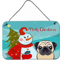 "Caroline's Treasures Snowman with Fawn Pug Wall or Door Hanging Prints BB1882DS812, 8HX12W"