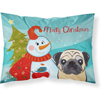 "Caroline's Treasures BB1882PILLOWCASE Snowman with Fawn Pug Fabric Standard Pillowcase, Large, Multicolor"