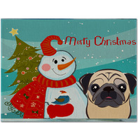 "Caroline's Treasures BB1882PLMT Snowman With Fawn Pug Fabric Placemat, Multicolor"