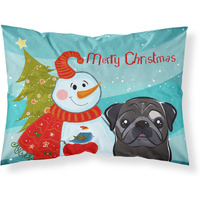 "Caroline's Treasures BB1883PILLOWCASE Snowman with Black Pug Fabric Standard Pillowcase, Large, Multicolor"