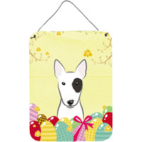 "Caroline's Treasures Bull Terrier Easter Egg Hunt Wall or Door Hanging Prints BB1891DS1216, 16HX12W, Multicolor"