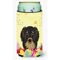 "Caroline's Treasures BB1895TBC ""Longhair Black and Tan Dachshund Easter Egg Hunt"" Tall Boy Hugger Koozie, Multicolor"