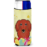 "Caroline's Treasures BB1896MUK ""Longhair Red Dachshund Easter Egg Hunt Michelob Ultra Koozies for Slim Cans, Multicolor"