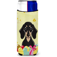 "Caroline's Treasures BB1897MUK ""Smooth Black and Tan Dachshund Easter Egg Hunt Michelob Ultra Koozies for Slim Cans, Multicolor"