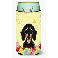 "Caroline's Treasures BB1897TBC ""Smooth Black and Tan Dachshund Easter Egg Hunt"" Tall Boy Hugger Koozie, Multicolor"