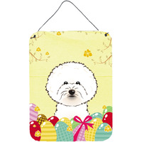 "Caroline's Treasures Bichon Frise Easter Egg Hunt Wall or Door Hanging Prints BB1899DS1216, 16HX12W, Multicolor"