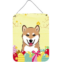 "Caroline's Treasures Shiba Inu Easter Egg Hunt Wall or Door Hanging Prints BB1907DS1216, 16HX12W, Multicolor"